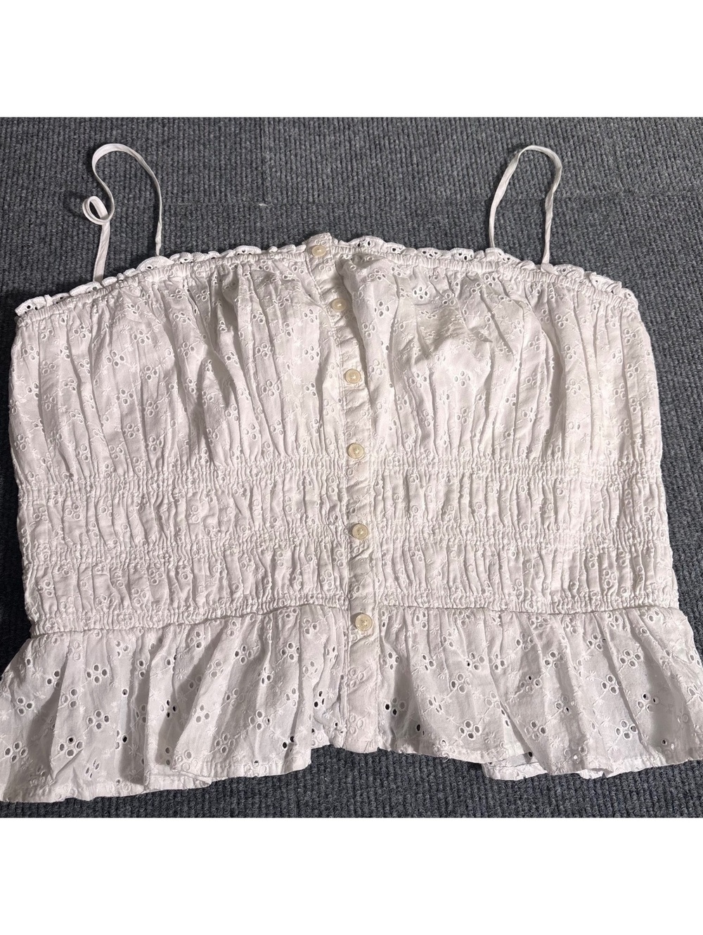 LOFT White Button EyeletFront Smocked Crop Top Size Large